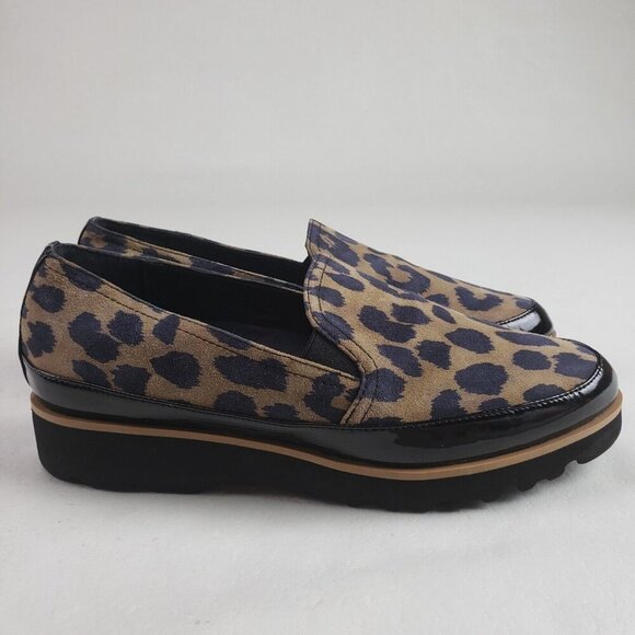Donald Pliner Conner Leopard Loafer Womens 6.5 Black Leather Slip On Flat Shoe - Picture 2 of 9